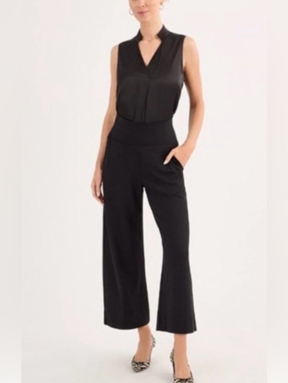 Cabi Chance Black Cropped Wide Leg Size Small Pull On Pants 1208 Minimalist